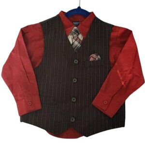 Boys Jonathan Strong 3-Piece Red & Black Pinstripe Suit Outfit size 4